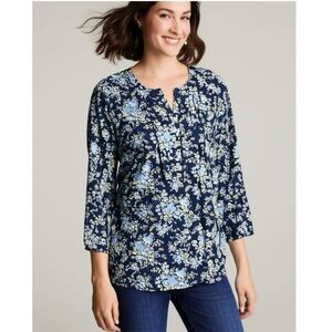 Napa Valley Women’s West Coast Blue Floral Blouse Button Front Pleated Top Sz M